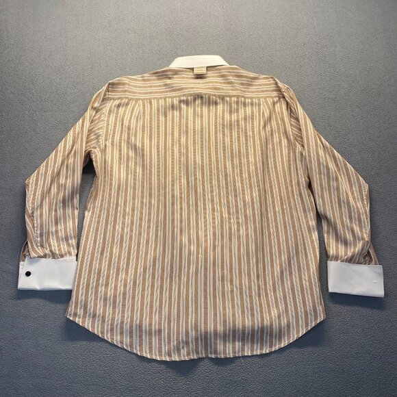 Bruno Conte Men's Button Up French Cuff Dress Shirt 17 1/2 34/35 Orange Striped - Picture 2 of 11